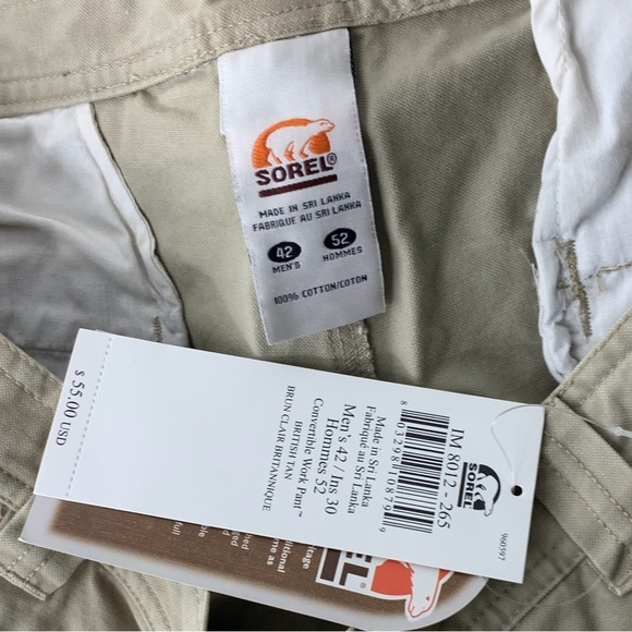 Sorel Men Size 42 x 30 Pants Beige Cotton Canvas Convertible Work Zip Off Shorts - Picture 6 of 7